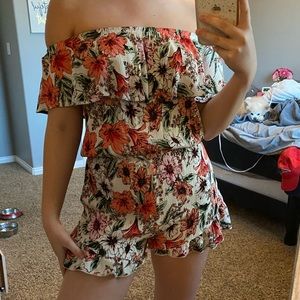 floral over the shoulder romper